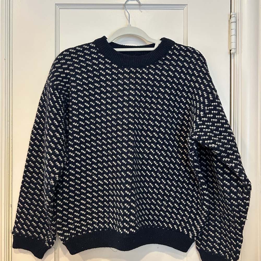 L.L. Bean Navy and White Crewneck Sweater
